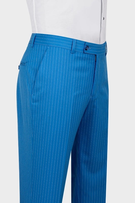 Generous Blue Striped Peaked Lapel Prom Suit