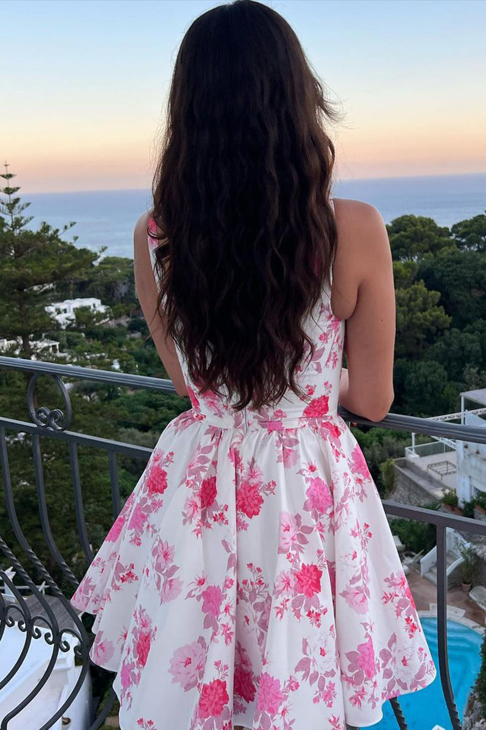 Girly Homecoming Dress pink A Line Floral Short Party Cocktail Dress