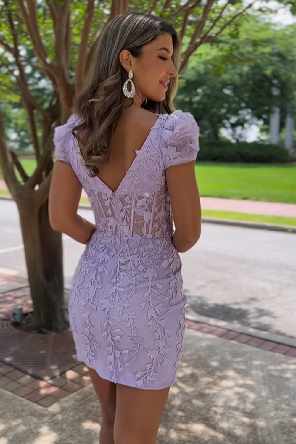Giselle Homecoming Dress Pretty Bodycon Purple Lace Short Party Cocktail Dress