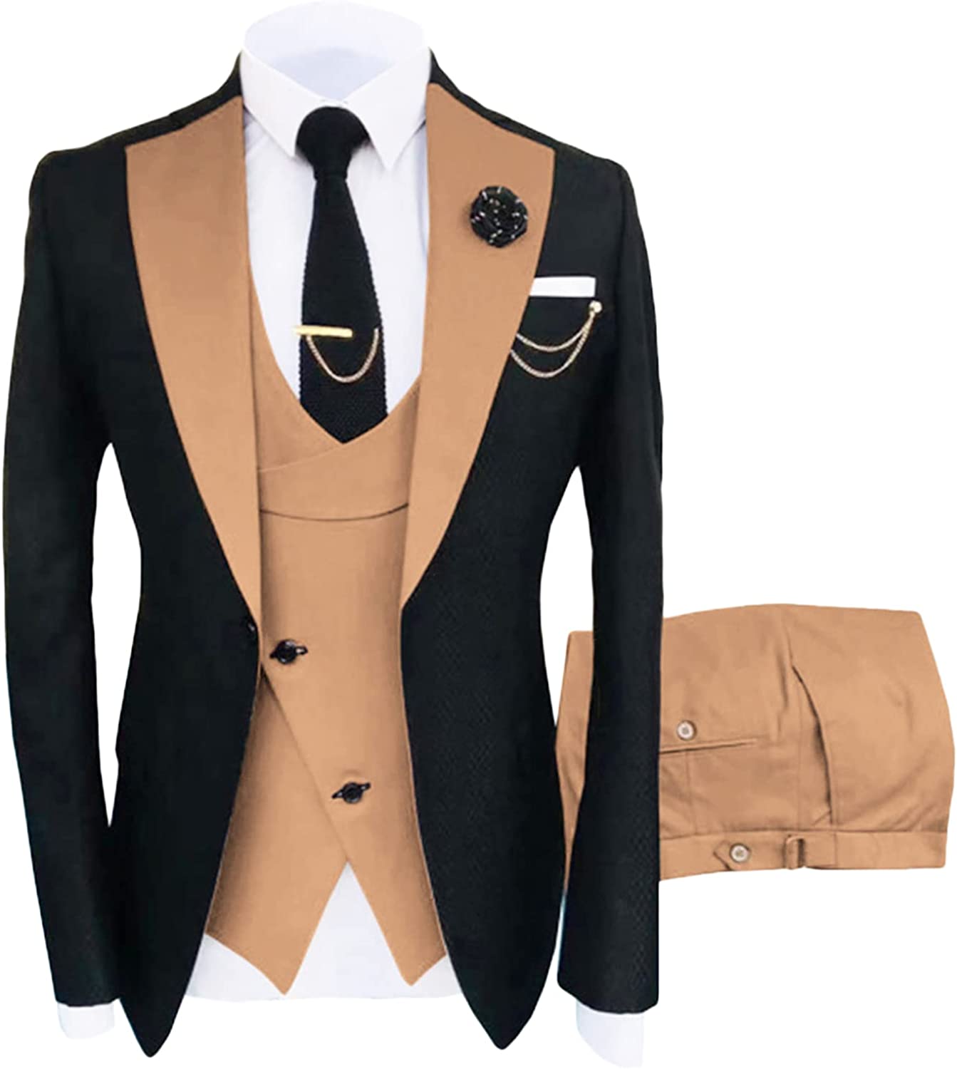 Glamorous Khaki Shawl Lapel 3 Piece Prom Suit for Men