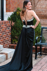 Glamorous Prom Dress Black Rhinestone V Neck Long Formal Short Party Evening Dress