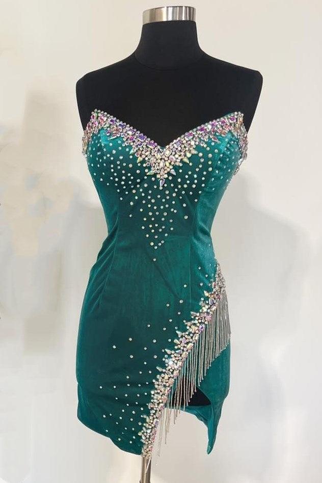 Glamorous Velvet Cocktail Dress Black Strapless Delicate Beaded Short Party Dress