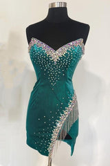 Glamorous Velvet Cocktail Dress Black Strapless Delicate Beaded Short Party Dress