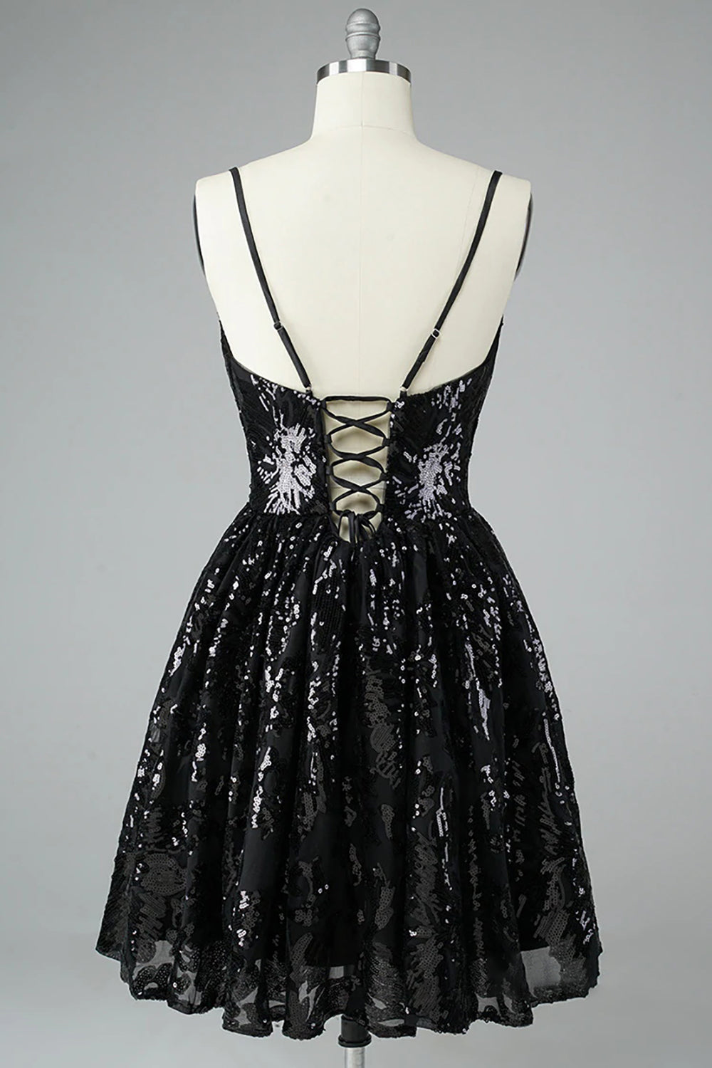 Glitter Black Homecoming Dresses Lace Sequin Cocktail Dresses