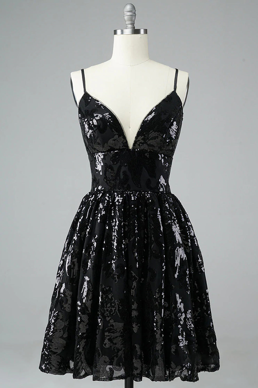 Glitter Black Homecoming Dresses Lace Sequin Cocktail Dresses