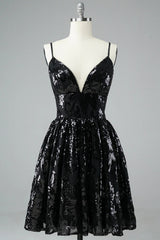 Glitter Black Homecoming Dresses Lace Sequin Cocktail Dresses