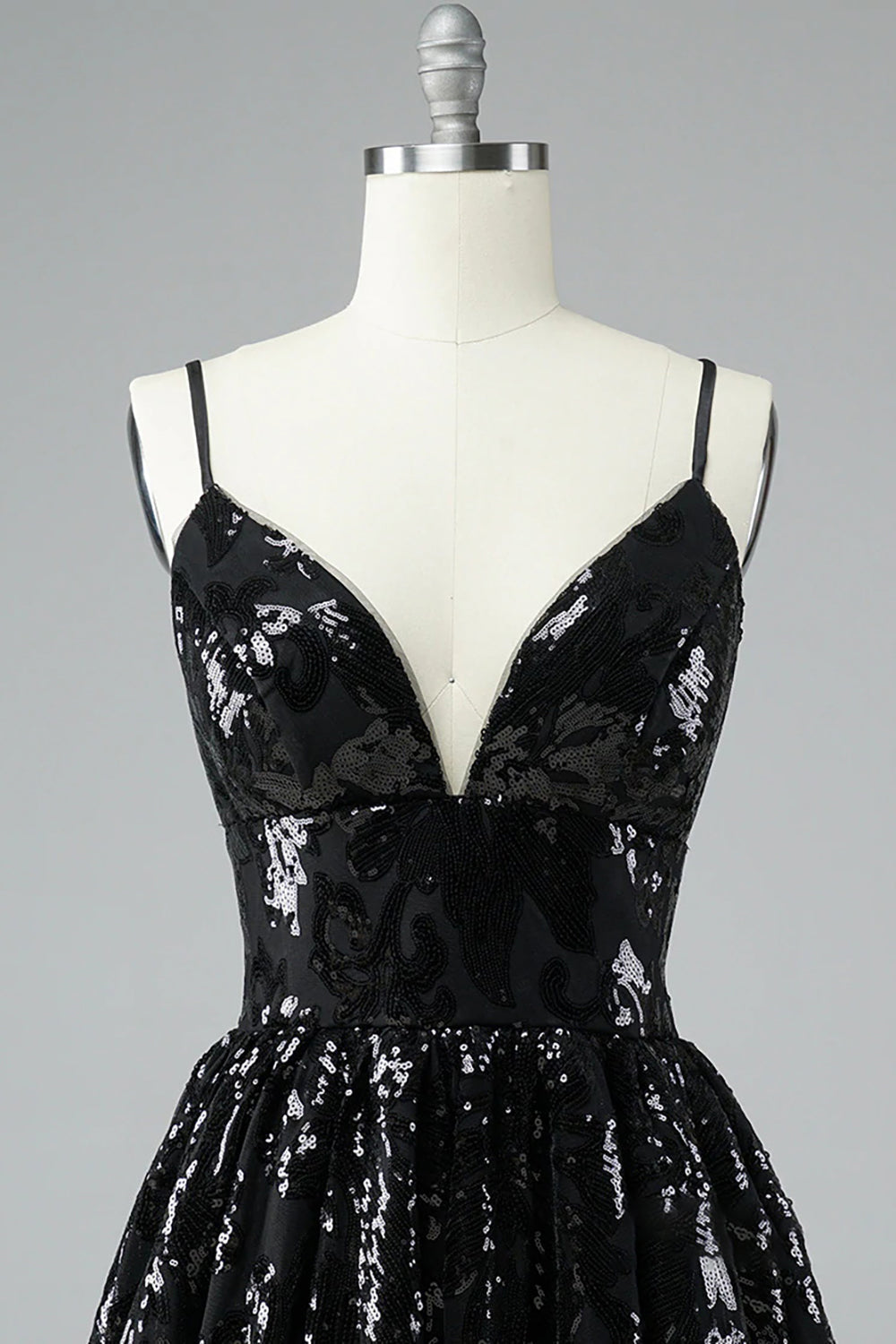 Glitter Black Homecoming Dresses Lace Sequin Cocktail Dresses