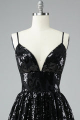 Glitter Black Homecoming Dresses Lace Sequin Cocktail Dresses