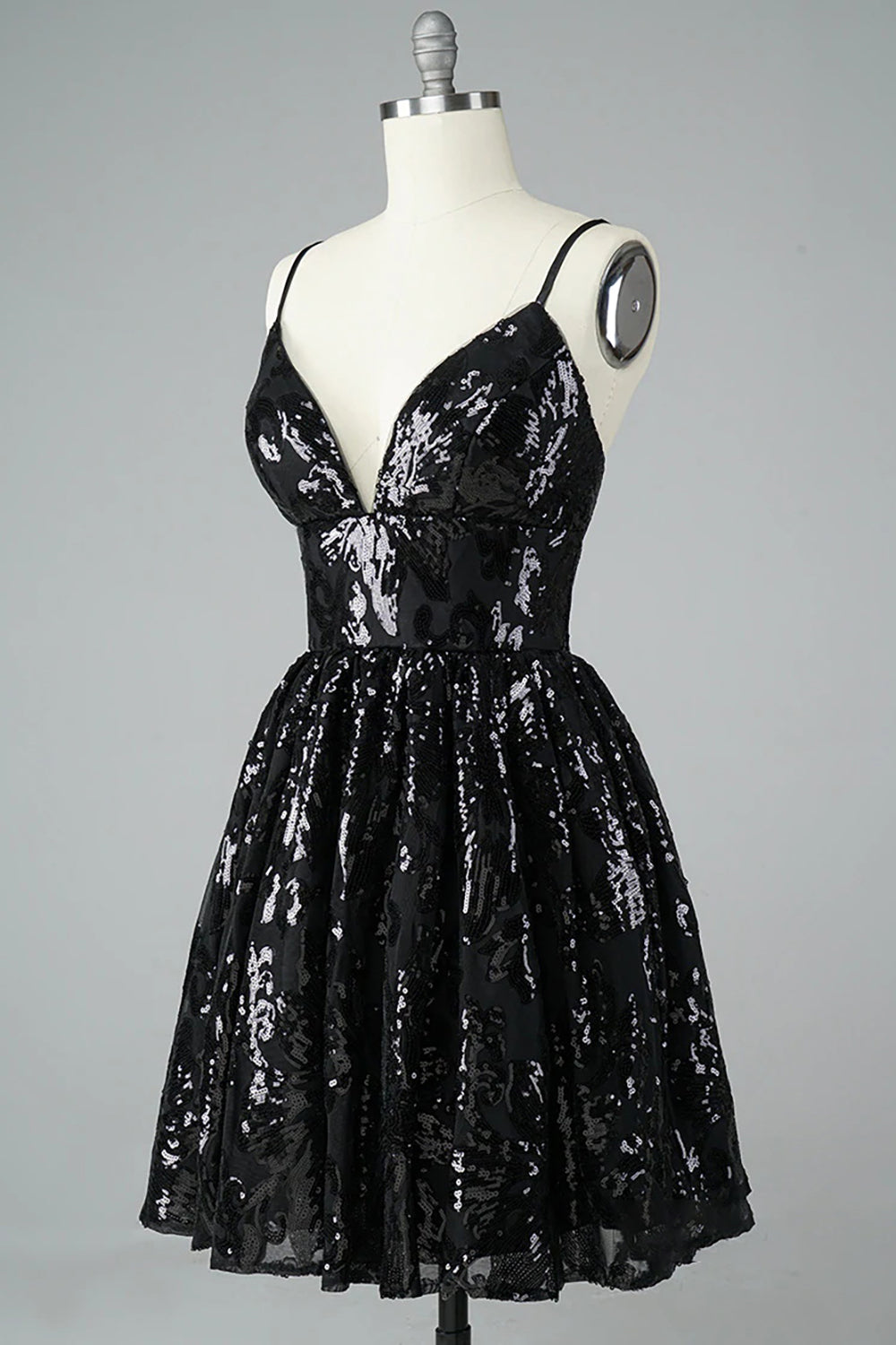 Glitter Black Homecoming Dresses Lace Sequin Cocktail Dresses