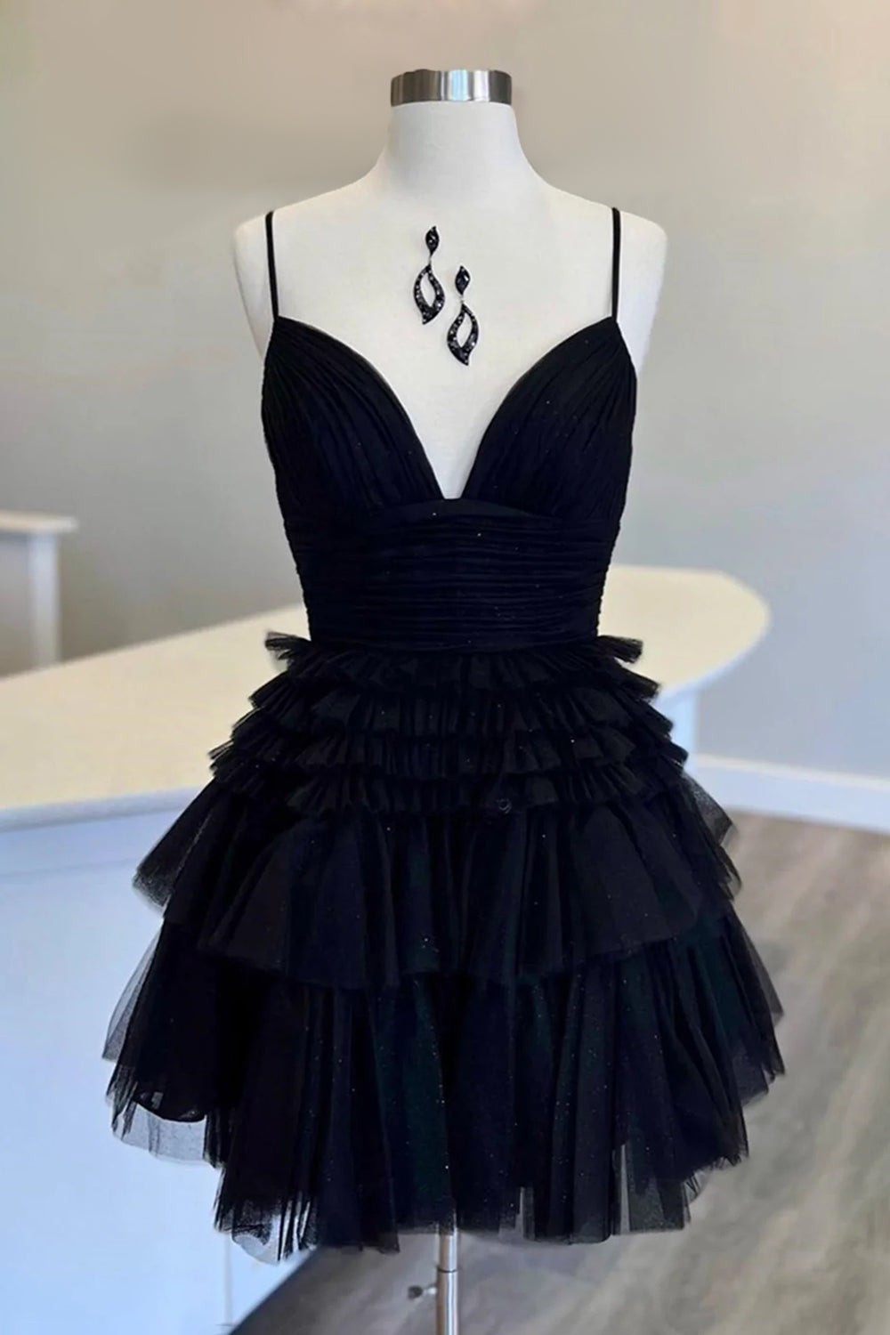 Glitter Blue Homecoming Dresses A-Line Tulle Tiered Short Cocktail Dresses