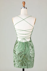 Glitter Green Homecoming Dresses Sequin Tight Beaded Short Cocktail Dresses
