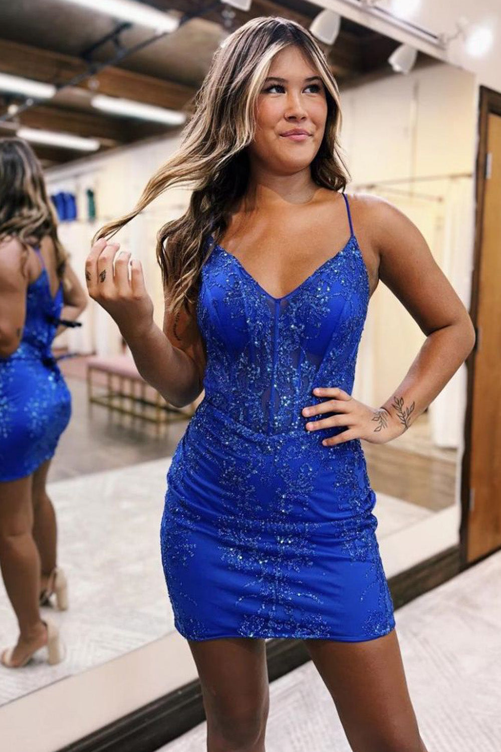 Glitter Homecoming Dress Sparkly Bodycon Zipper Back Shoulder straps Short Party Cocktail Dress