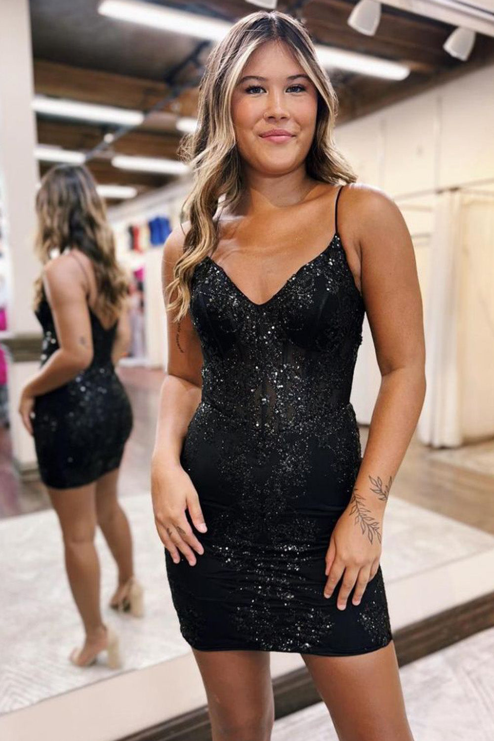 Glitter Homecoming Dress Sparkly Bodycon Zipper Back Shoulder straps Short Party Cocktail Dress