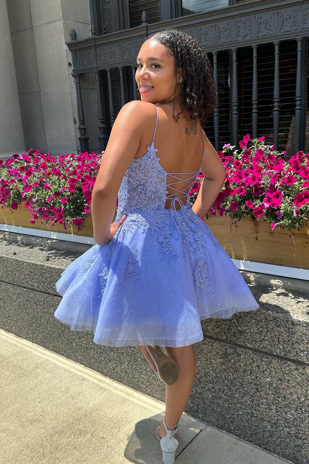 Glitter Lavender Homecoming Dresses Corset Lace A-Line Short Cocktail Dresses