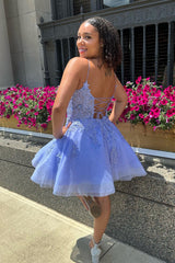 Glitter Lavender Homecoming Dresses Corset Lace A-Line Short Cocktail Dresses