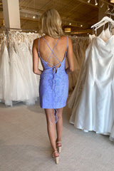 Glitter Lavender Homecoming Dresses Sequin Tight Short Satin Cocktail Dresses
