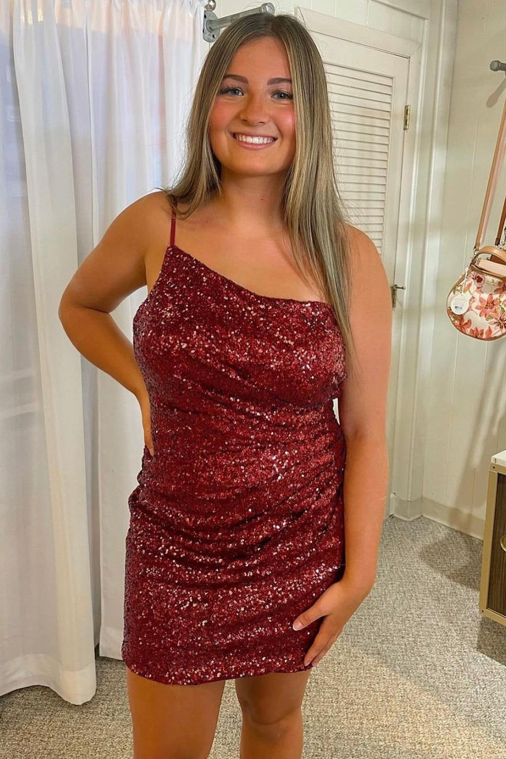 Glitter One Shoulder Tight Black Homecoming Dresses Cocktail Dresses