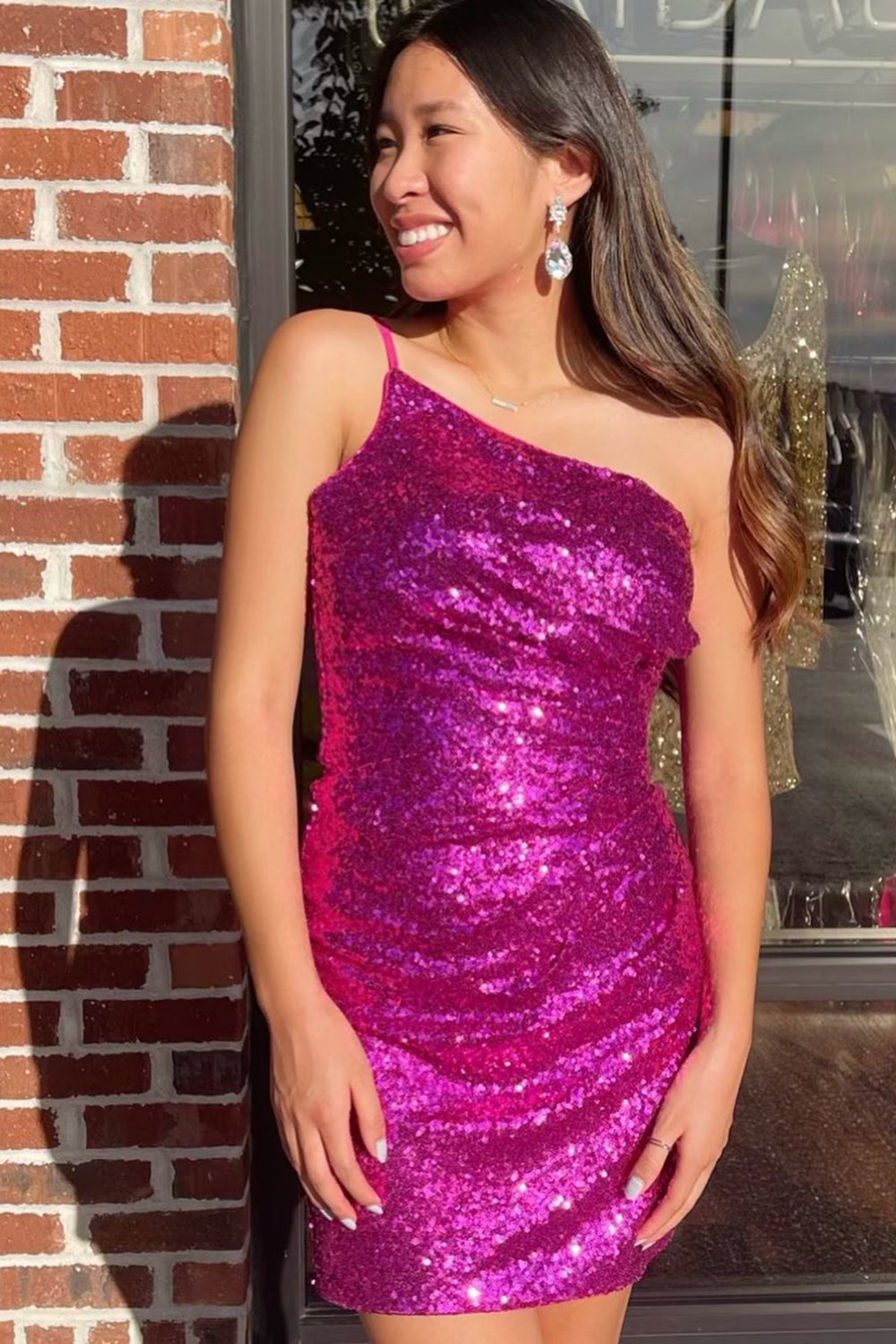 Glitter One Shoulder Tight Black Homecoming Dresses Cocktail Dresses