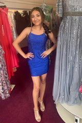 Glitter Orange Homecoming Dresses Backless Tight Beaded Short Cocktail Dresses