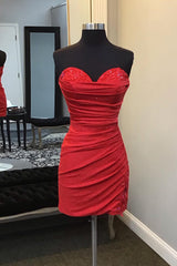 Glitter Red Homecoming Dresses Sweetheart Tight Short Cocktail Dresses with Appliques