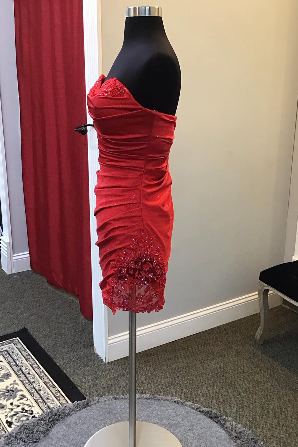 Glitter Red Homecoming Dresses Sweetheart Tight Short Cocktail Dresses with Appliques