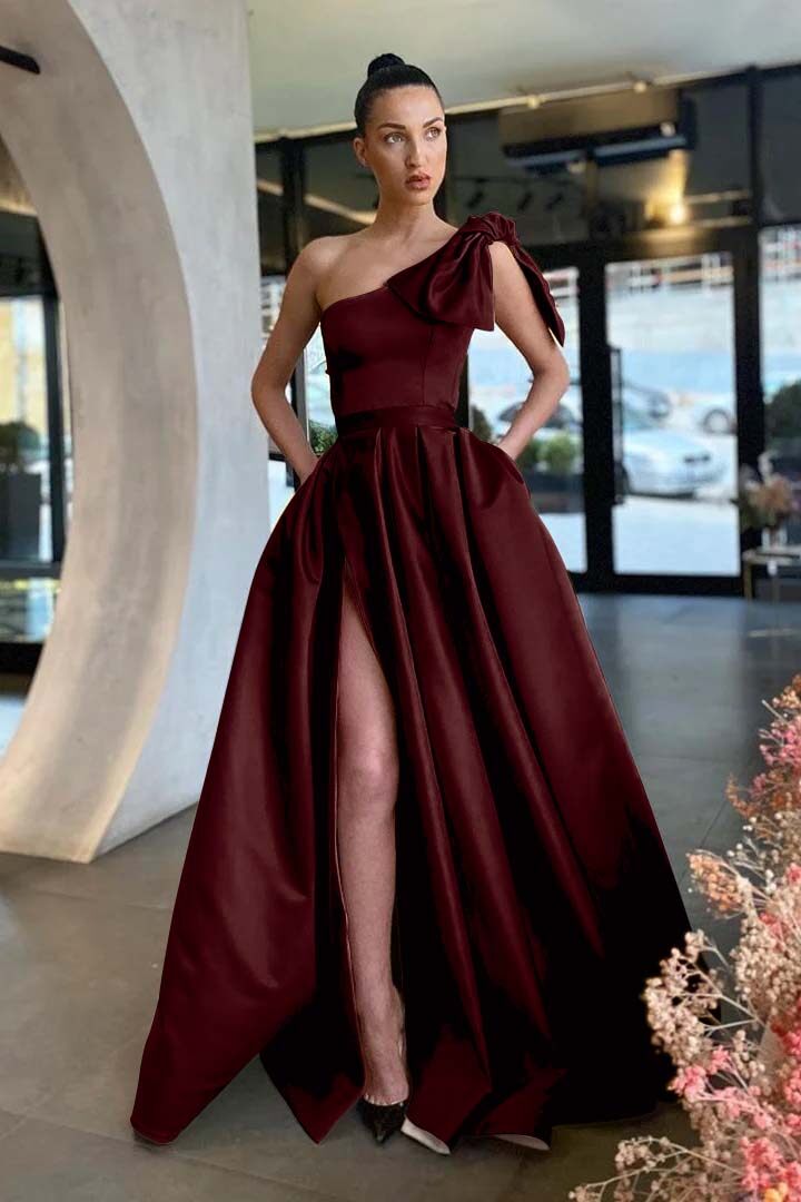 Gold A Line Prom Dress Sleeveless One Shoulder Satin Formal Dress
