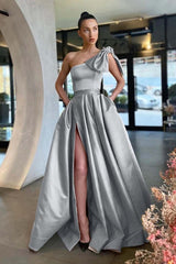 Gold A Line Prom Dress Sleeveless One Shoulder Satin Formal Dress