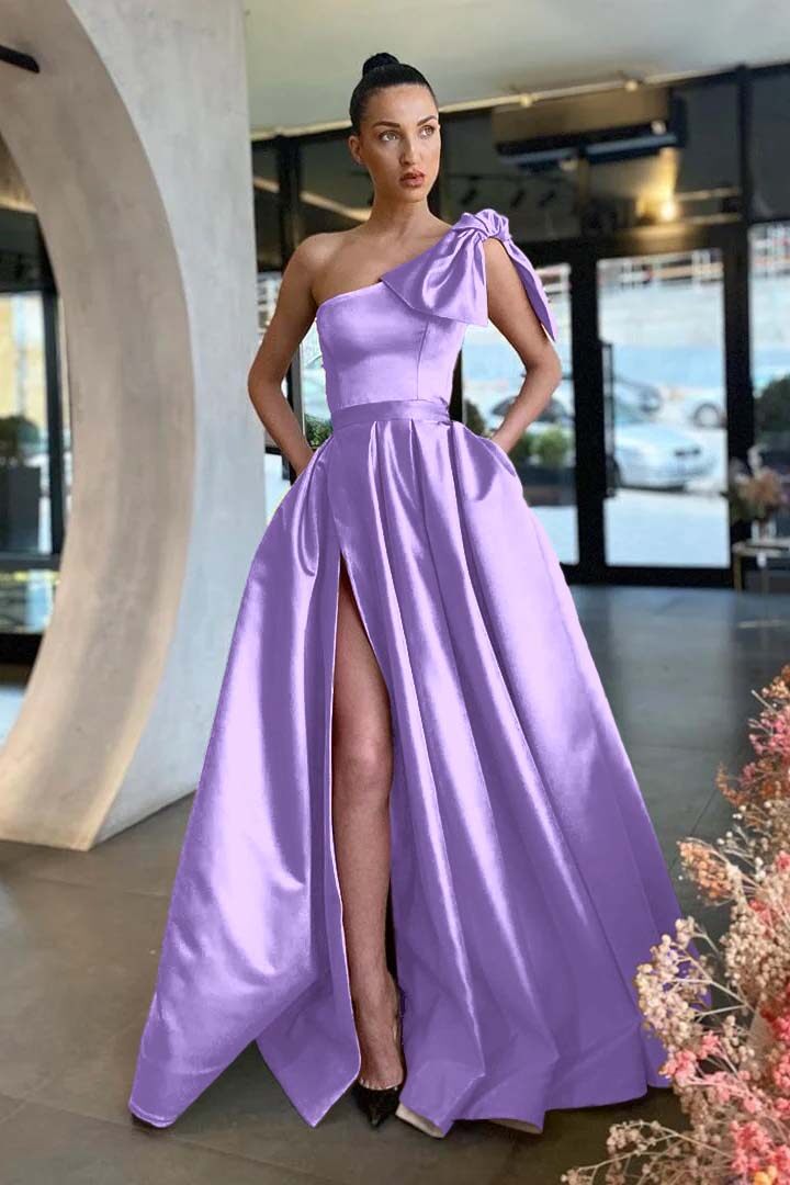 Gold A Line Prom Dress Sleeveless One Shoulder Satin Formal Dress