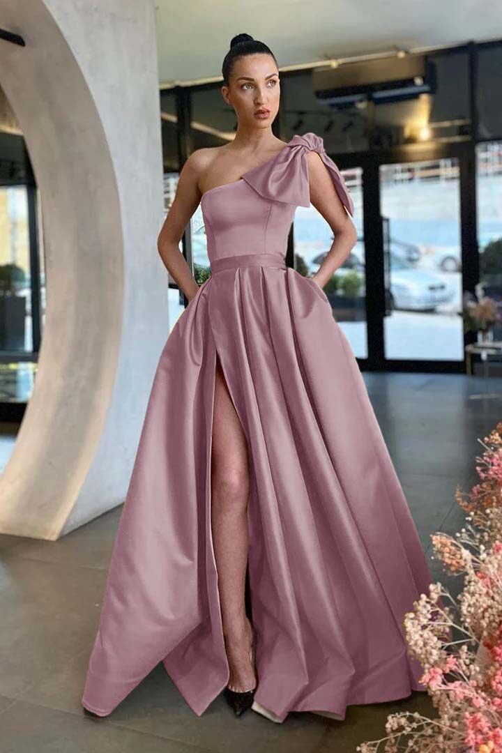 Gold A Line Prom Dress Sleeveless One Shoulder Satin Formal Dress
