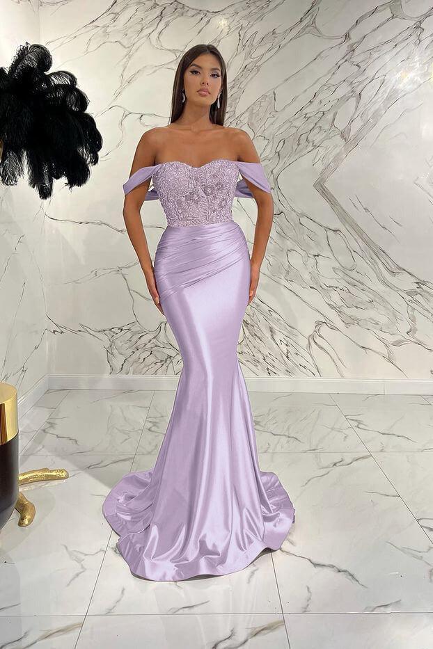Gold Mermaid Prom Dress Cap Sleeve Off the Shoulder Formal Dress With Lace Appliques