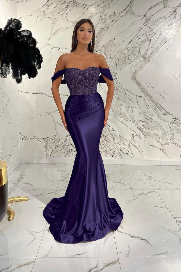 Gold Mermaid Prom Dress Cap Sleeve Off the Shoulder Formal Dress With Lace Appliques
