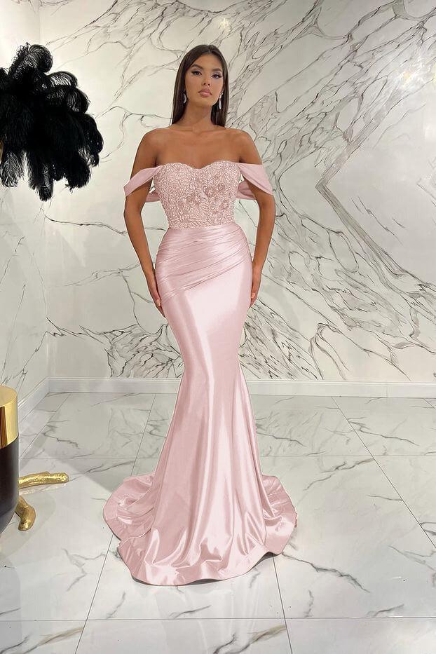 Gold Mermaid Prom Dress Cap Sleeve Off the Shoulder Formal Dress With Lace Appliques
