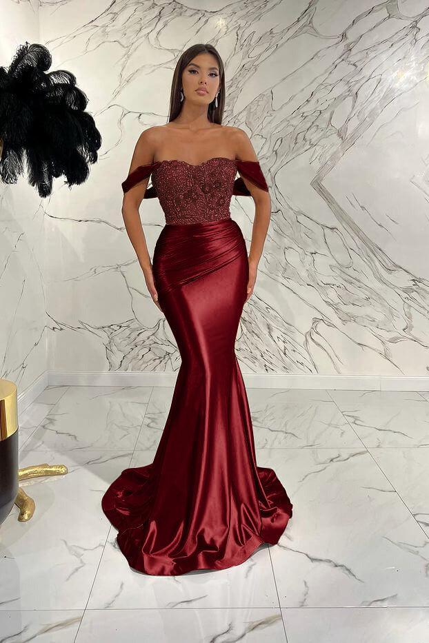 Gold Mermaid Prom Dress Cap Sleeve Off the Shoulder Formal Dress With Lace Appliques
