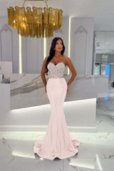 Gold Mermaid Prom Dress Sleeveless Sweetheart Formal Dress With Beadings and Rhinestones