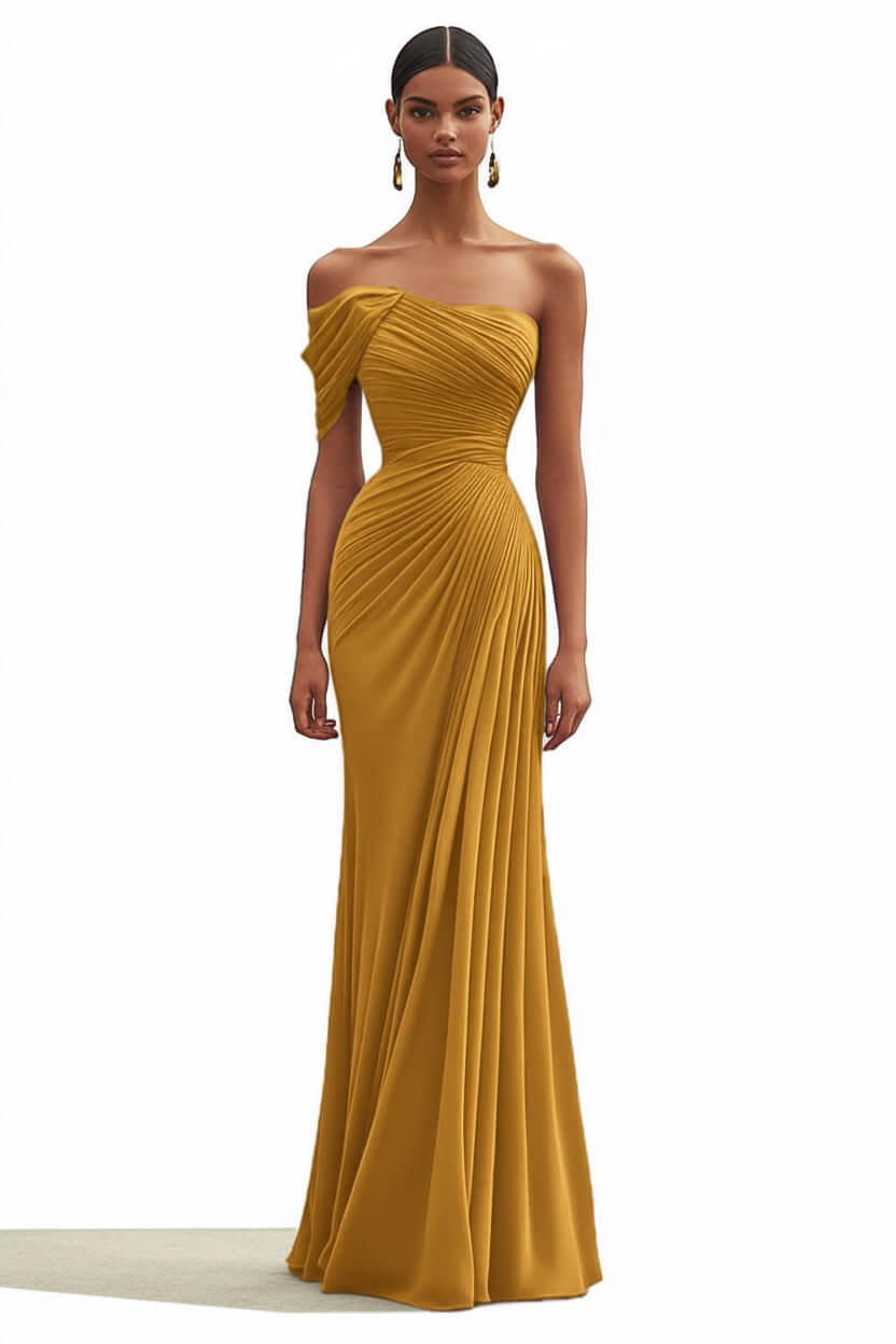 Dressystars One Shoulder Ruched Mermaid Dark Green Wedding Guest Dress Long Formal Dress