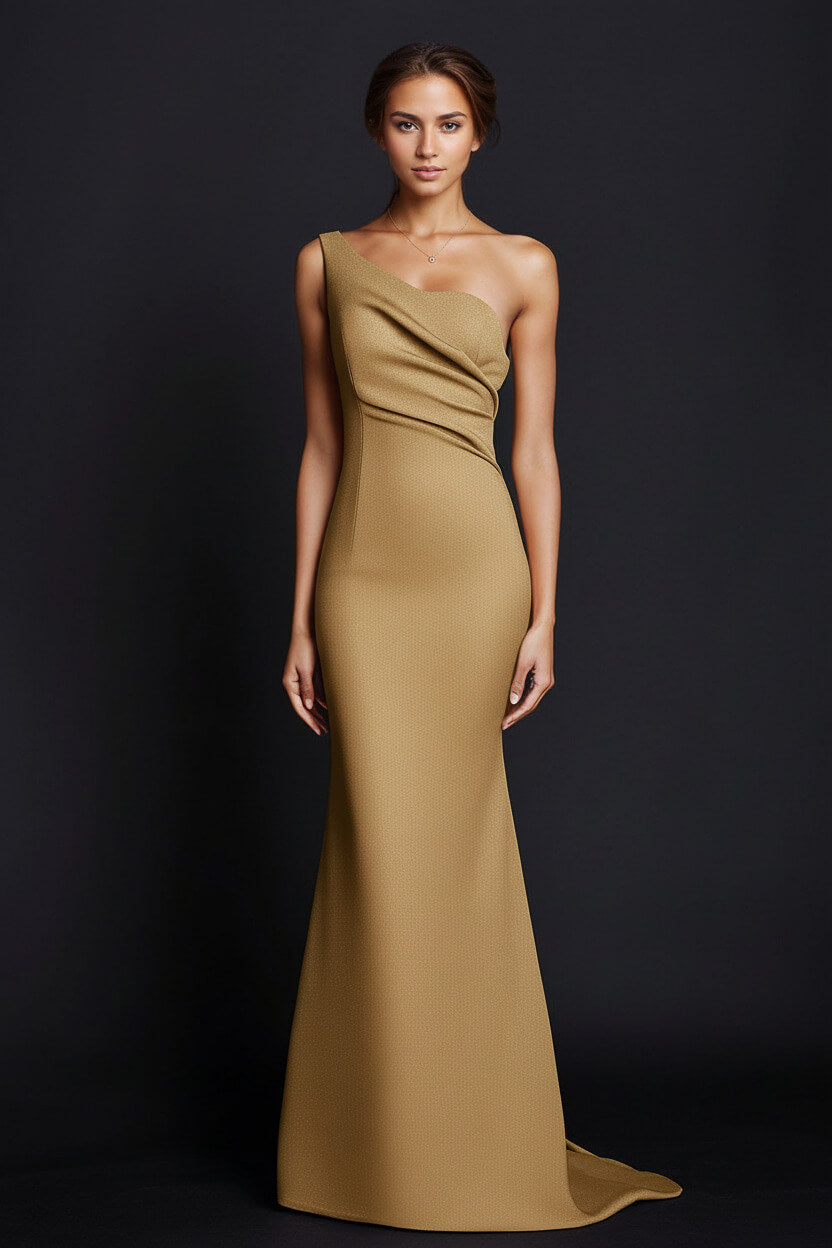 Dressystars One Shoulder Khaki Wedding Guest Dress Mermaid Long Formal Dress