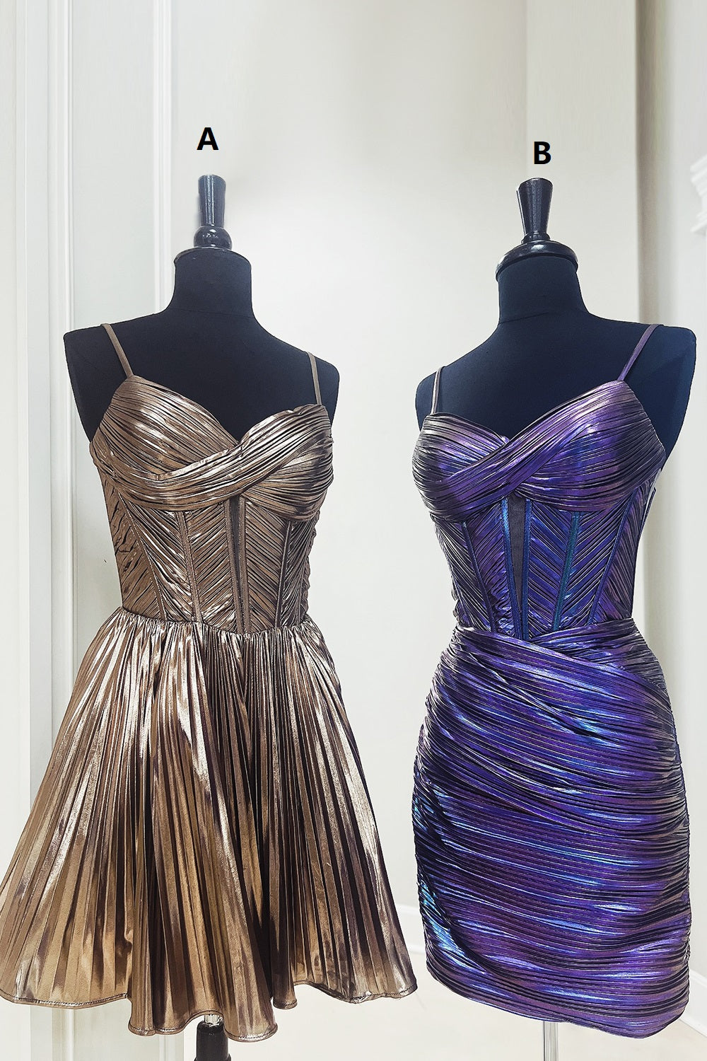 Golden Homecoming Dresses A Line Spaghetti Straps Short Cocktail Dresses