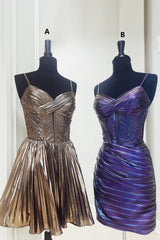 Golden Homecoming Dresses A Line Spaghetti Straps Short Cocktail Dresses