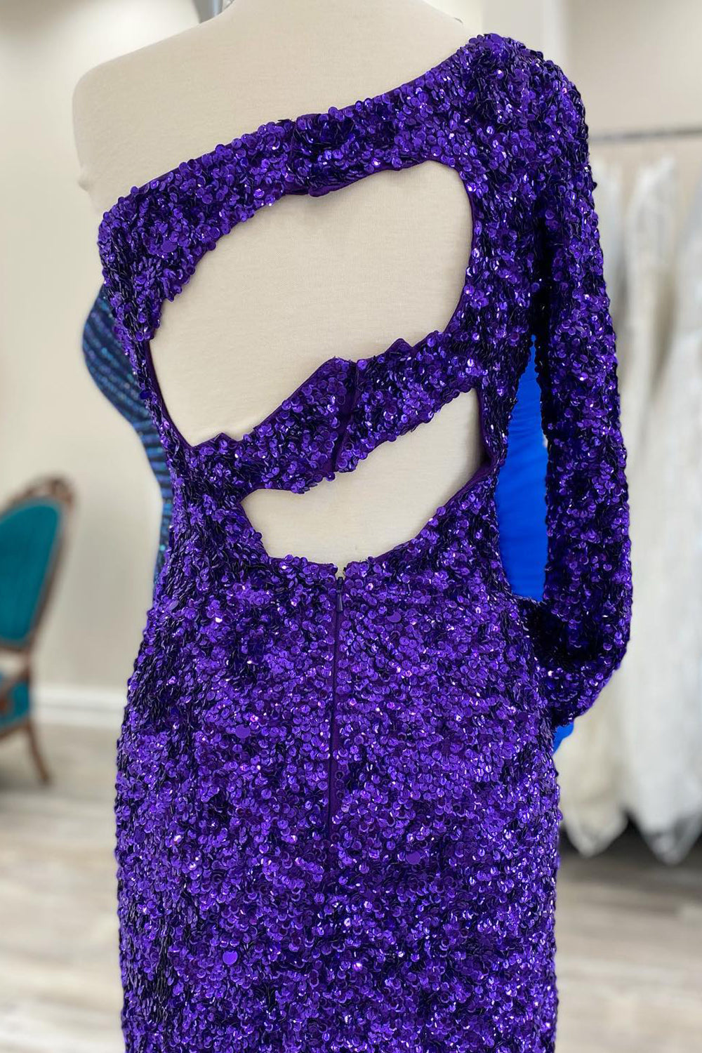 Golden Homecoming Dresses Cut Out Open Back One Shoulder Sequin Cocktail Dresses