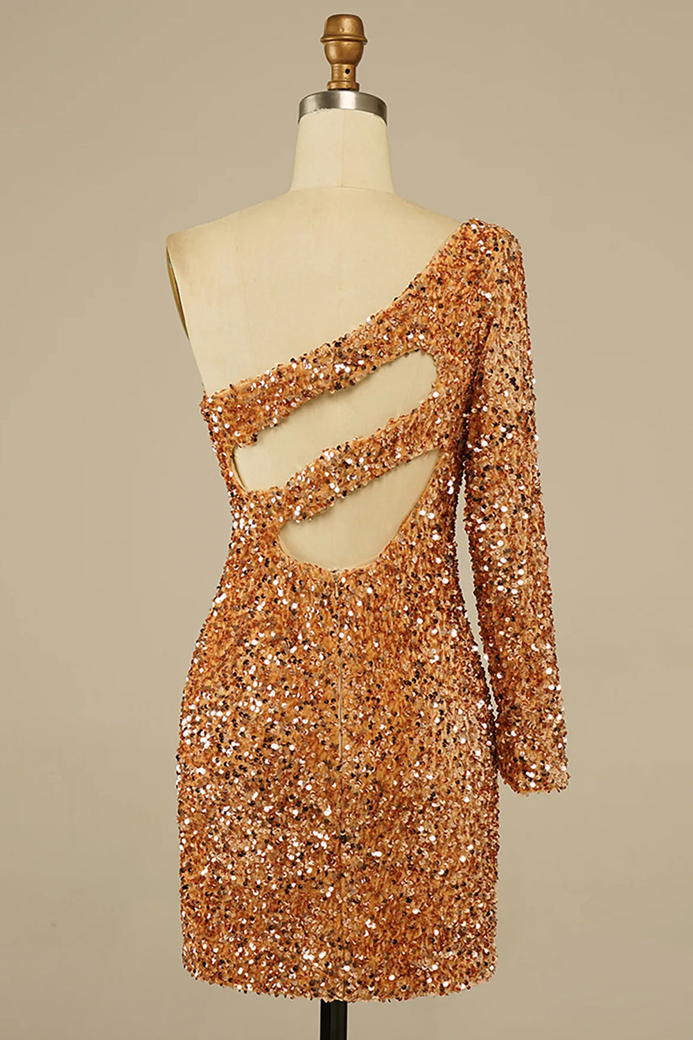 Golden Homecoming Dresses Cut Out Open Back One Shoulder Sequin Cocktail Dresses