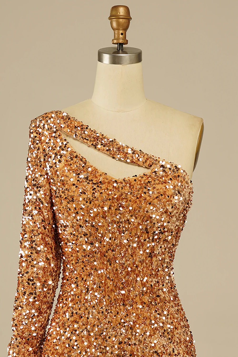 Golden Homecoming Dresses Cut Out Open Back One Shoulder Sequin Cocktail Dresses