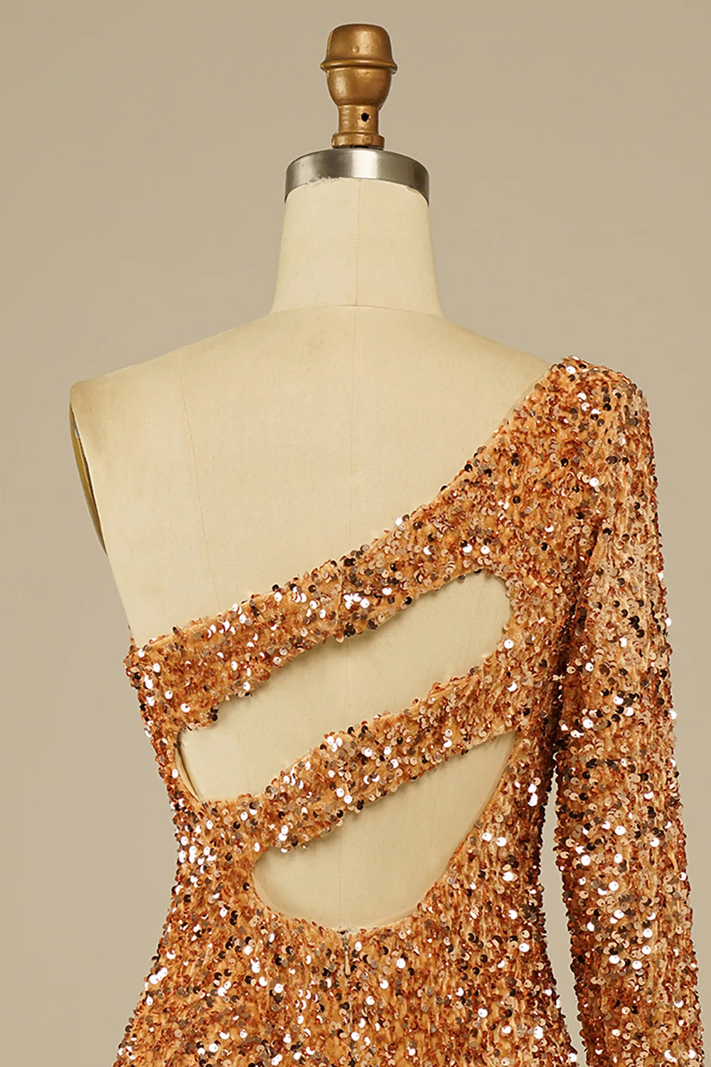 Golden Homecoming Dresses Cut Out Open Back One Shoulder Sequin Cocktail Dresses