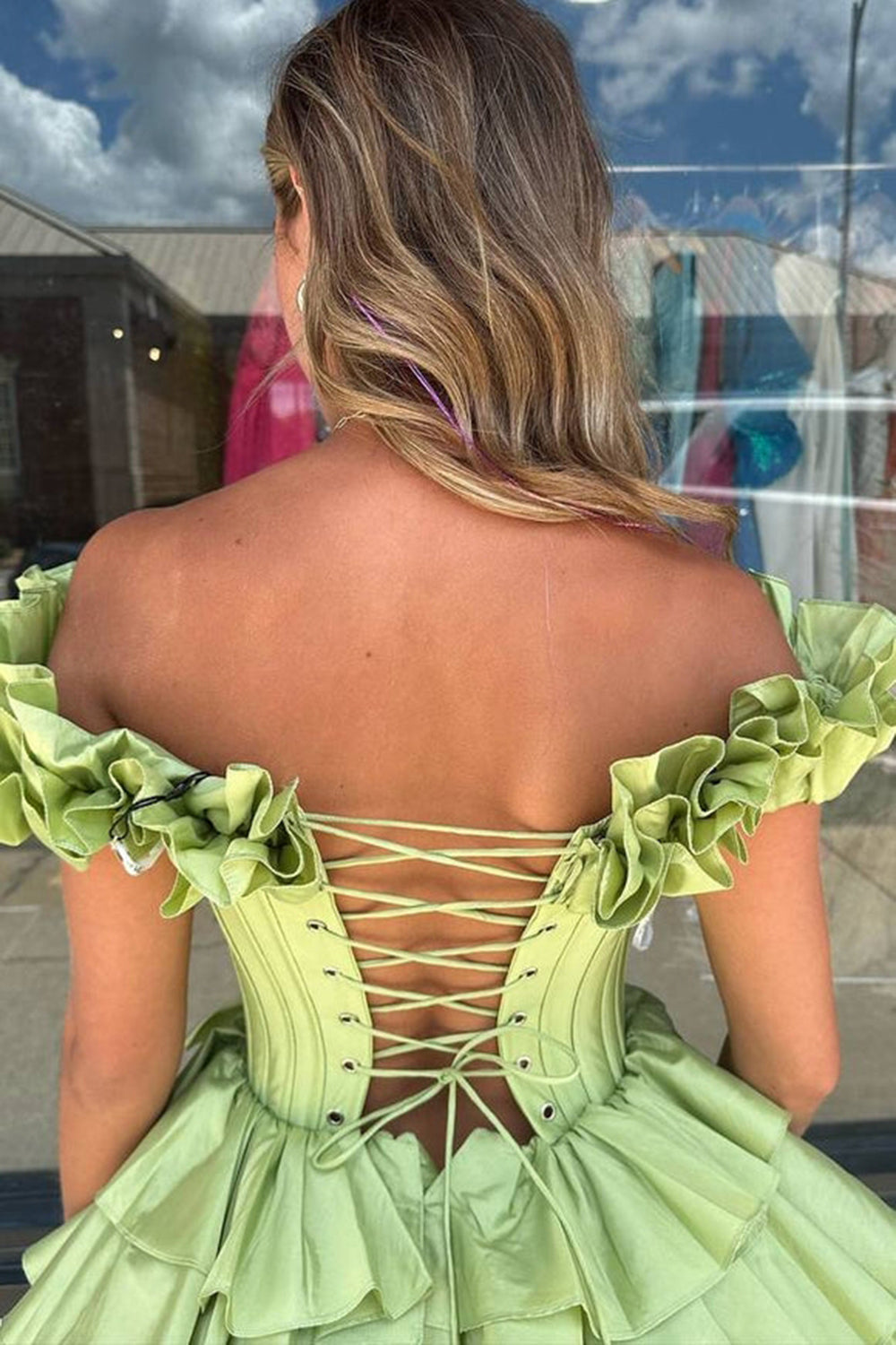 Golden Homecoming Dresses Off The Shoulder Corset Short Cocktail Dresses With Ruffles