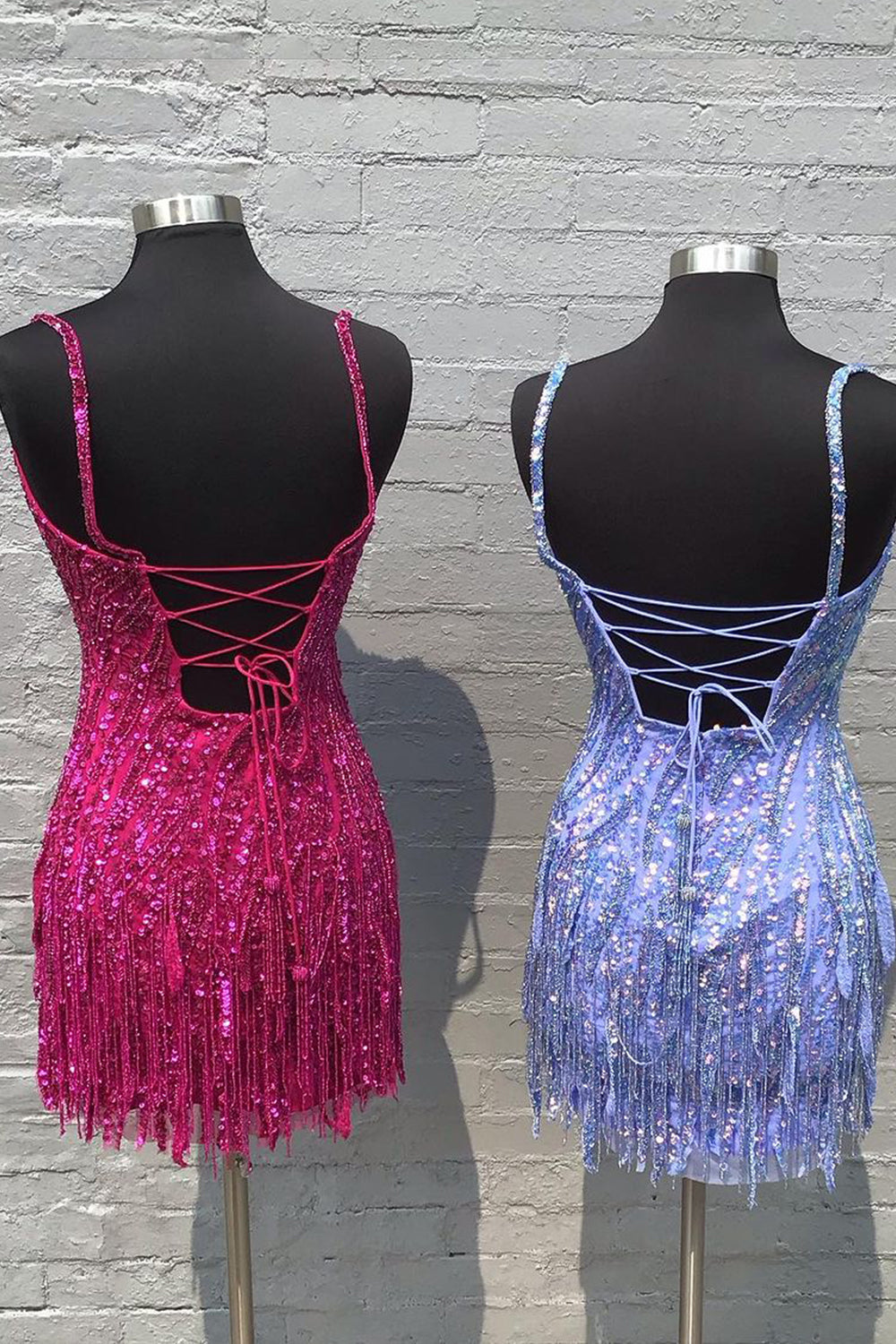 Golden Homecoming Dresses Spaghetti Straps Sequin Tight Short Hoco Dresses with Fringes
