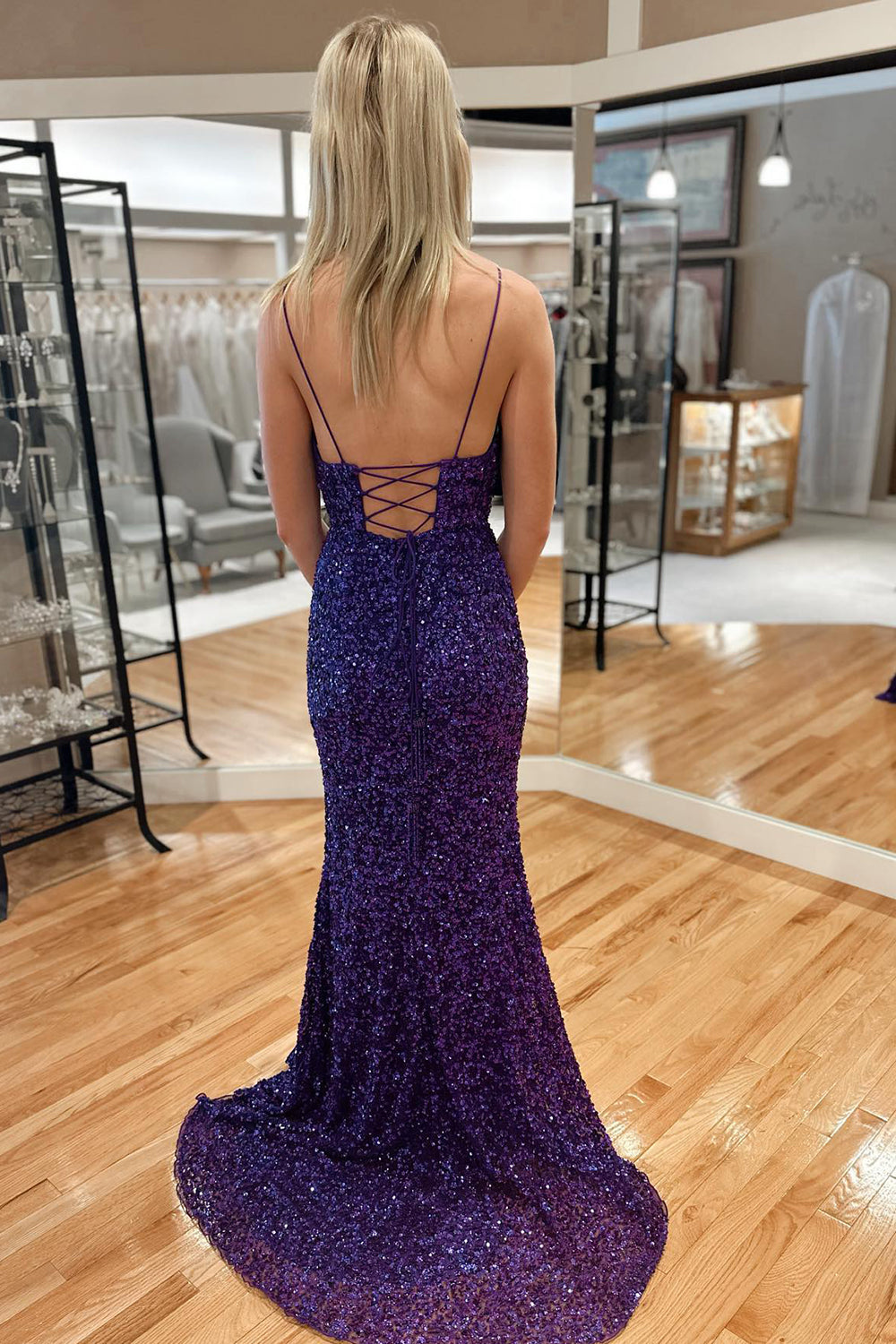 Golden Mermaid Sequin Prom Dress with Slit