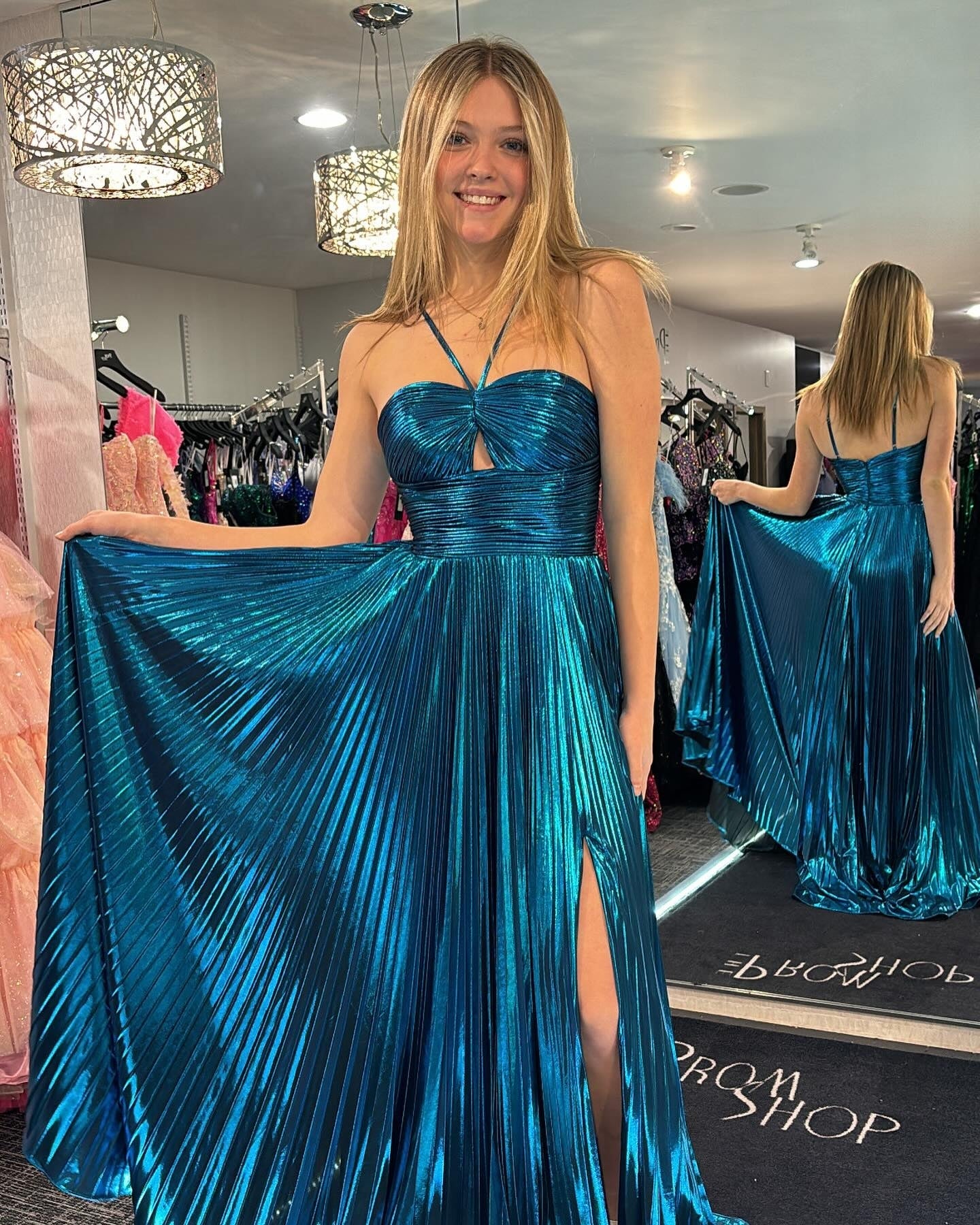 Golden Prom Dress A Line Backless Long Evening Dress With Slit