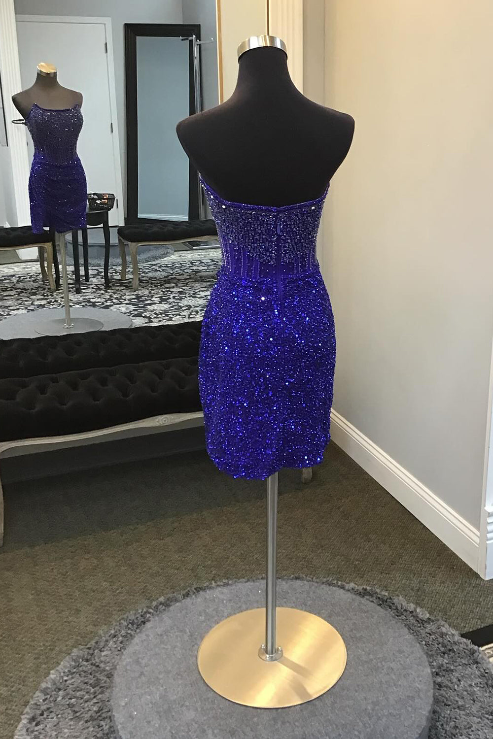 Golden Silver Homecoming Dresses Corset Strapless Tight Short Cocktail Dresses with Beading