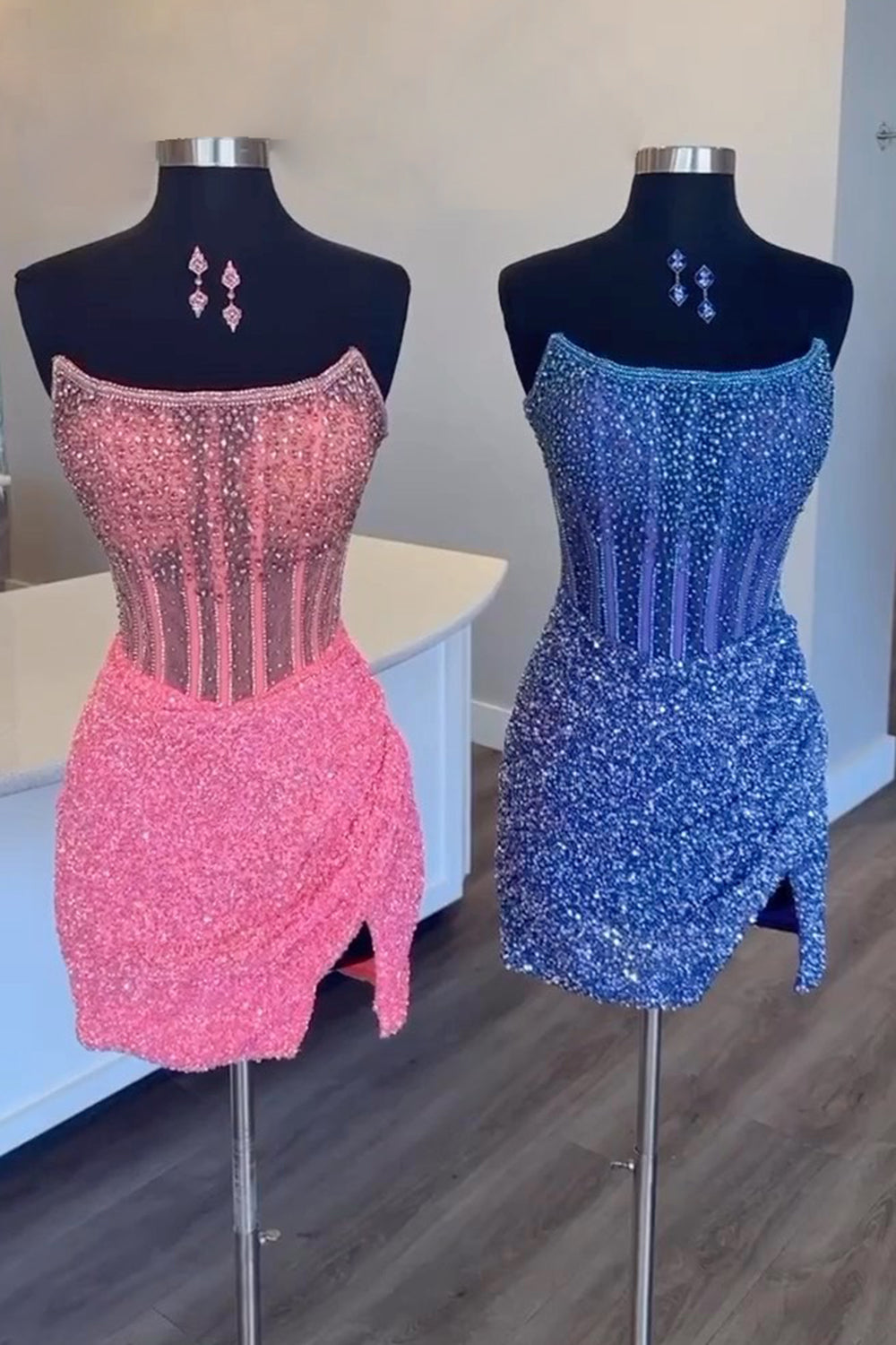 Golden Silver Homecoming Dresses Corset Strapless Tight Short Cocktail Dresses with Beading