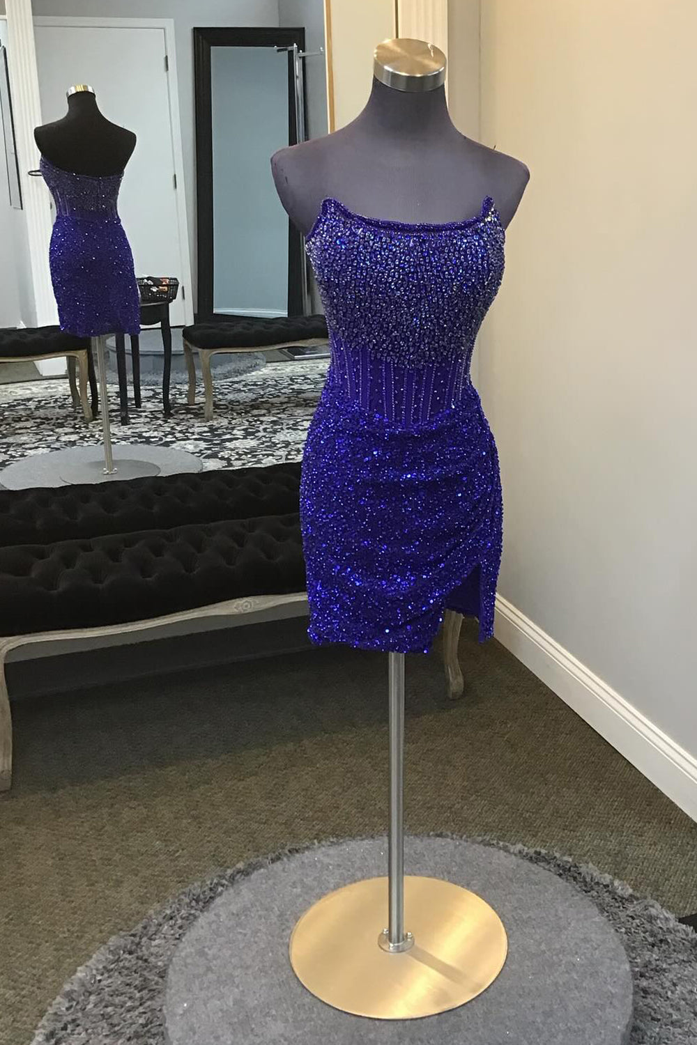 Golden Silver Homecoming Dresses Corset Strapless Tight Short Cocktail Dresses with Beading