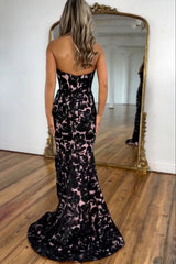 Mermaid Sweetheart Black Long Prom Dress With Appliques Slit Formal Evening Gown